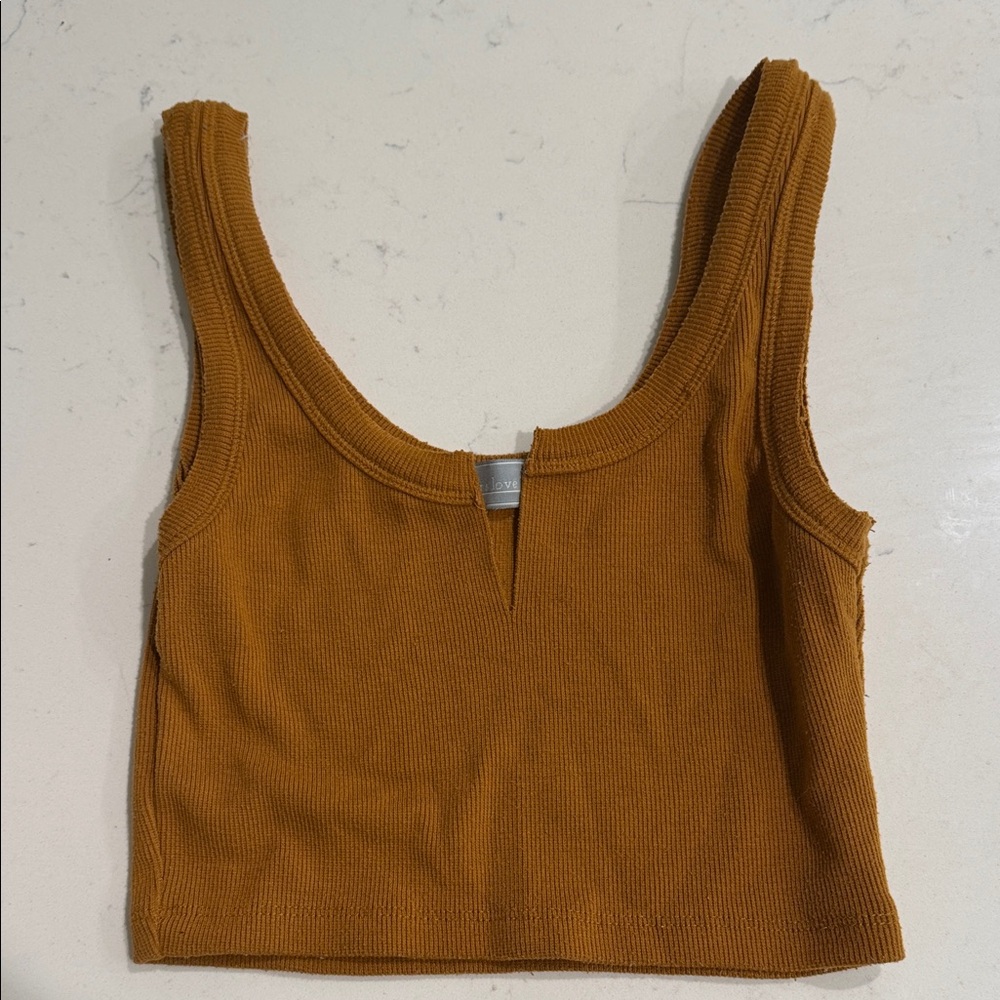 Ribbed Scoop Neck Crop Top in Mustard
